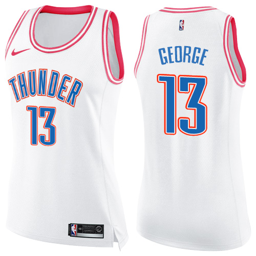 Nike Thunder #13 Paul George White/Pink Women's NBA Swingman Fashion Jersey - Click Image to Close